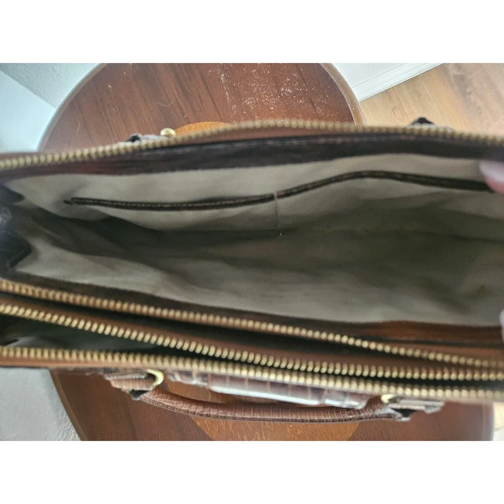Brahmin Satchel Women Medium Pecan Brown Good Croc Embossed Leather Handbag